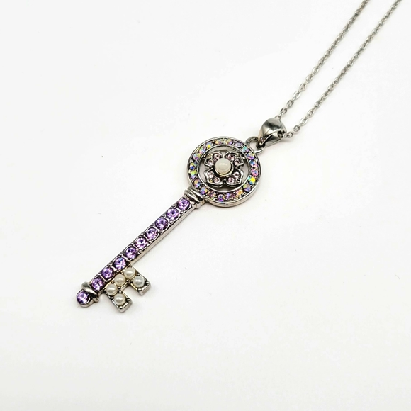 Kirks Folly Purple Aurora Borealis Key Necklace with White Pearl in Silver - Picture 4 of 13